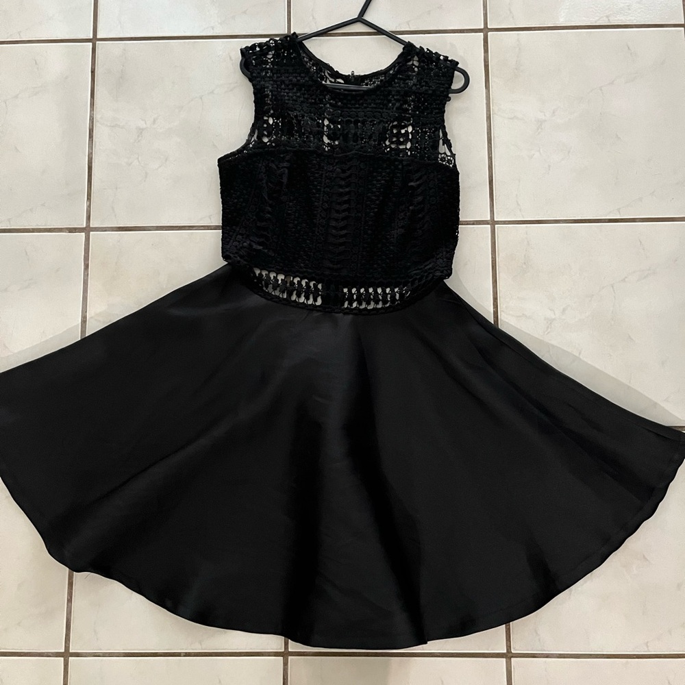 Joaquin Blanco Black Crochet Lace Fit & Flare Dress Lg | Boho Chic | Boutique